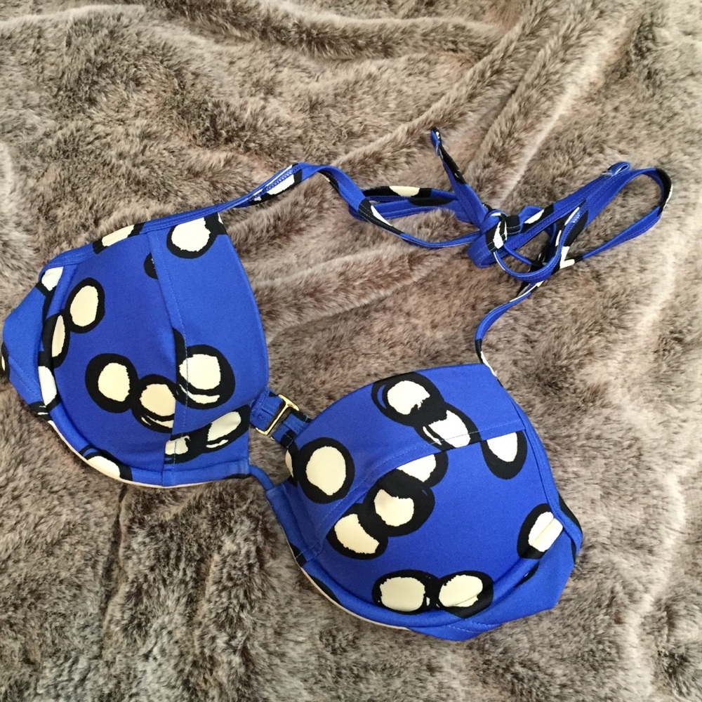 36A Cobalt W/dots Push-up Halter Swim Top